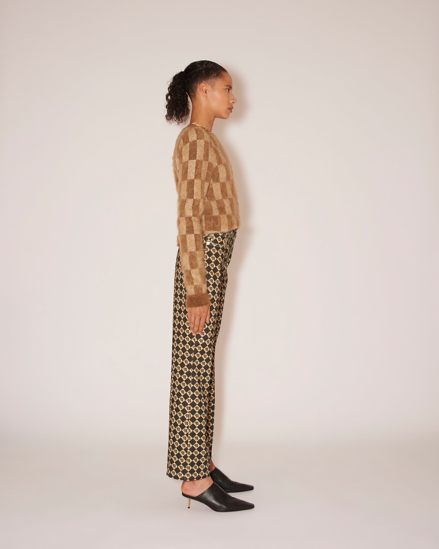 FELINE Checkered Crew Neck Sweater