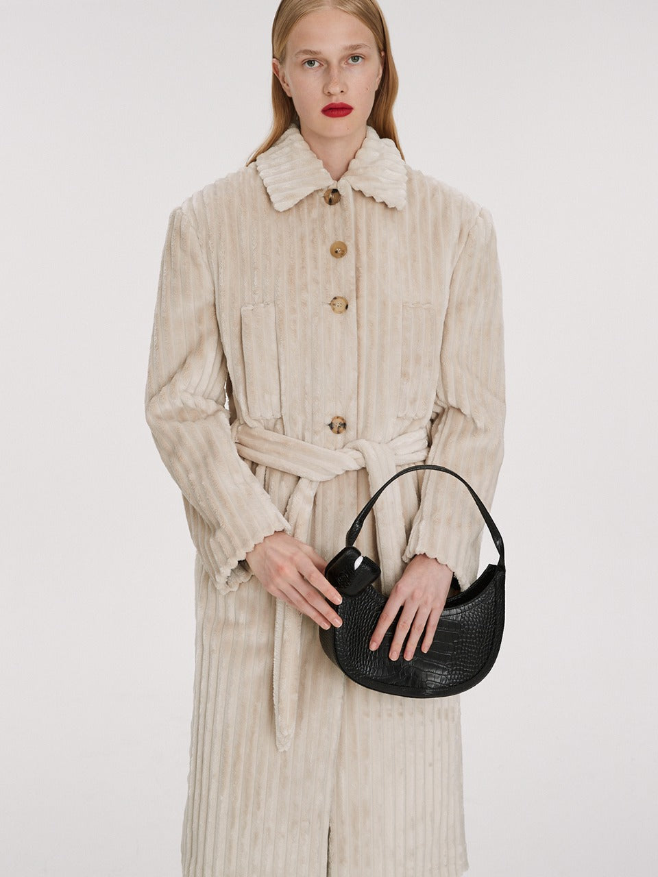 Belted Nuit Corduroy Single Coat