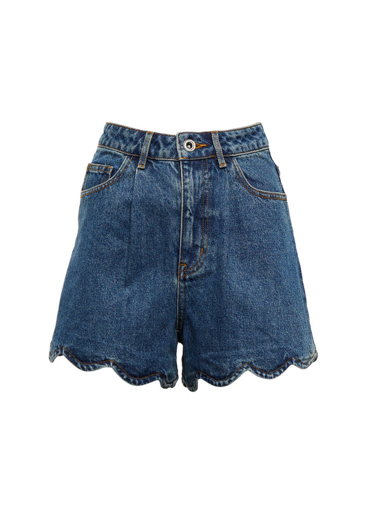 SCALLOPED DENIM SHORTS