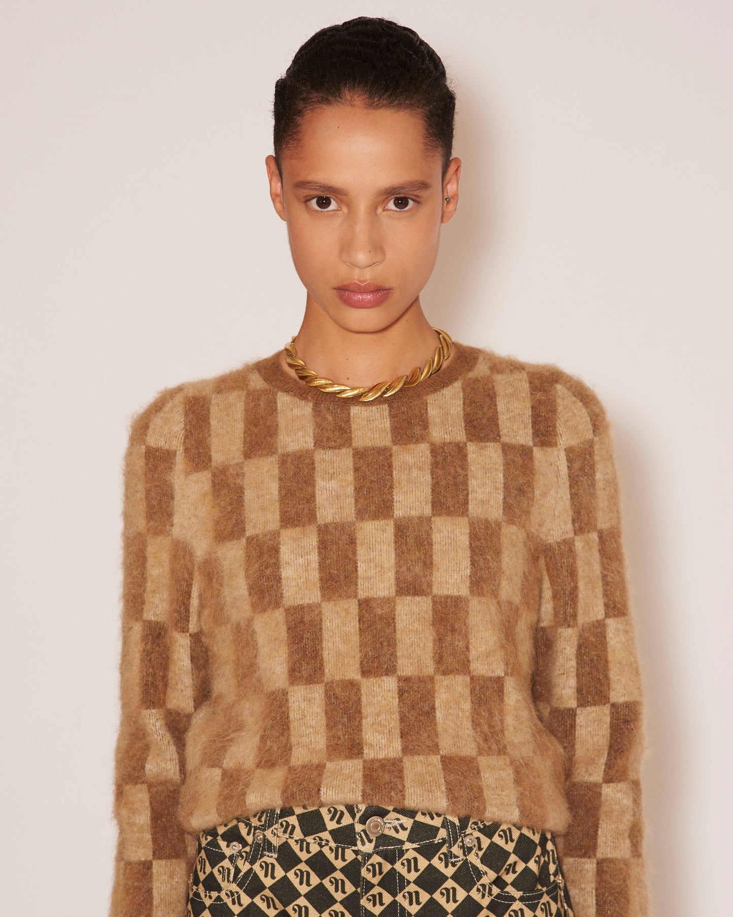 FELINE Checkered Crew Neck Sweater