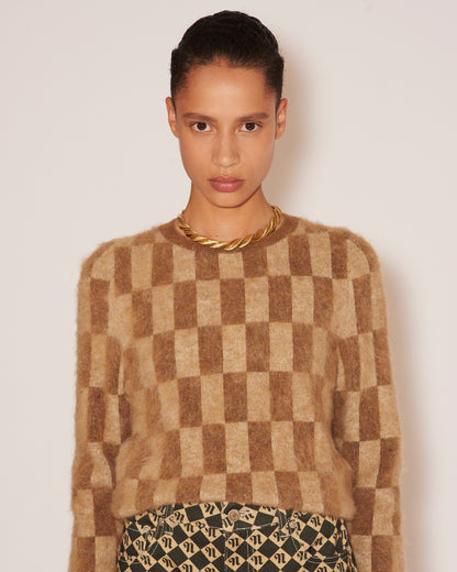 FELINE Checkered Crew Neck Sweater