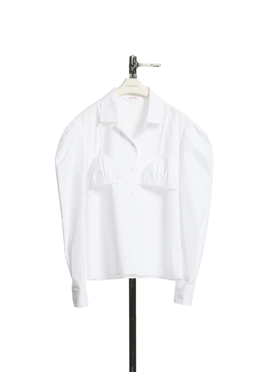 Puff-sleeved Bra Combi Shirt